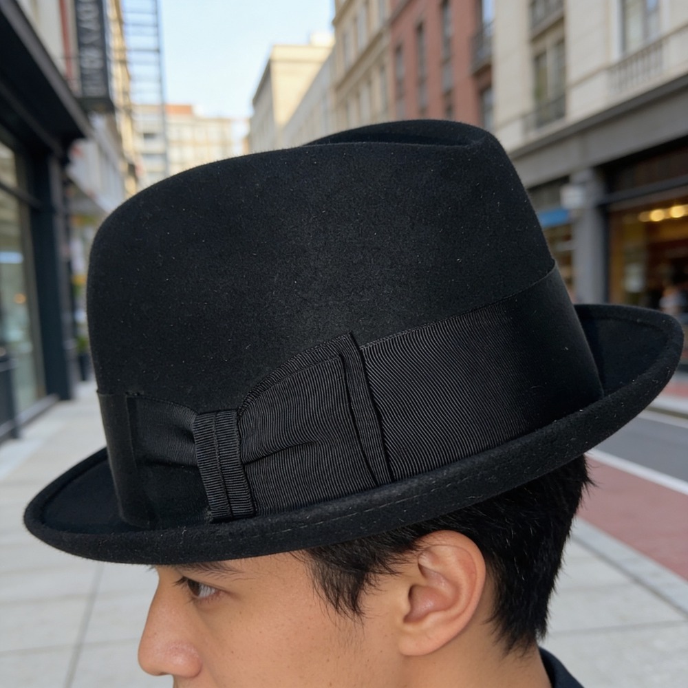 Champ Vintage Black Fur Felt Fedora Hat‎ Kasmir Finish Stingy Brim Mens